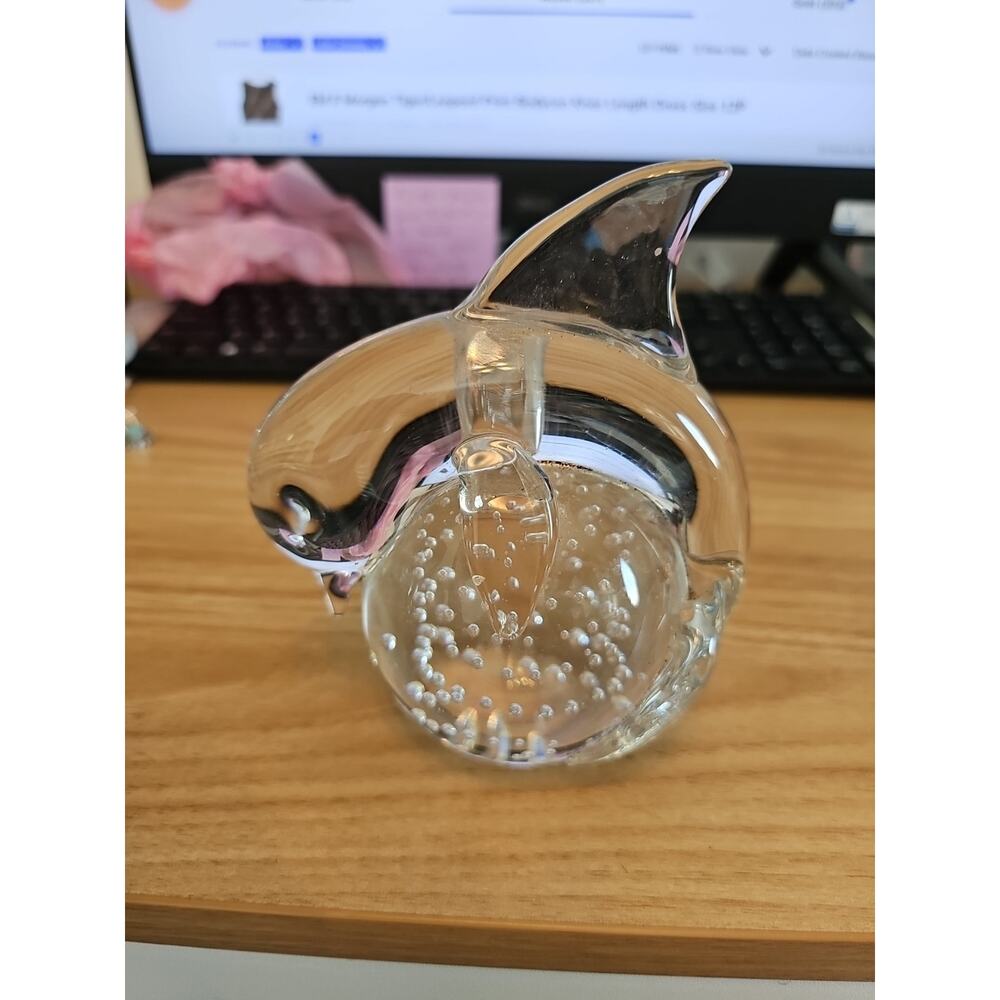 Vintage Crystal Dolphin On Bubble Ball Paperweight Intentional Bubbles Unique